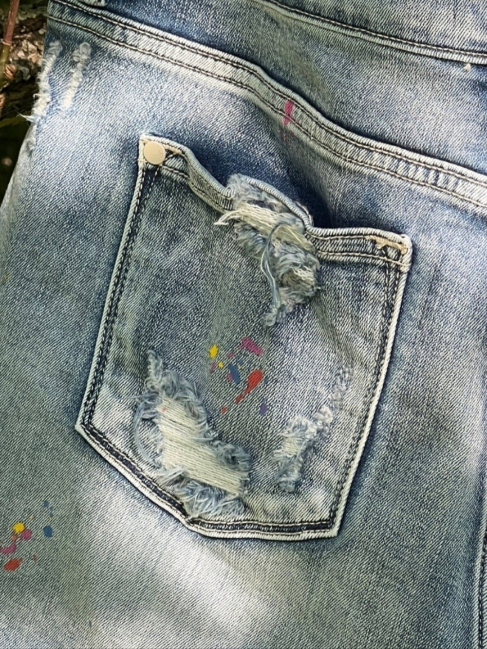 JUDY BLUE Mid Rise Rainbow Paint Splash Cut Off Shorts XL - Picture 9 of 11